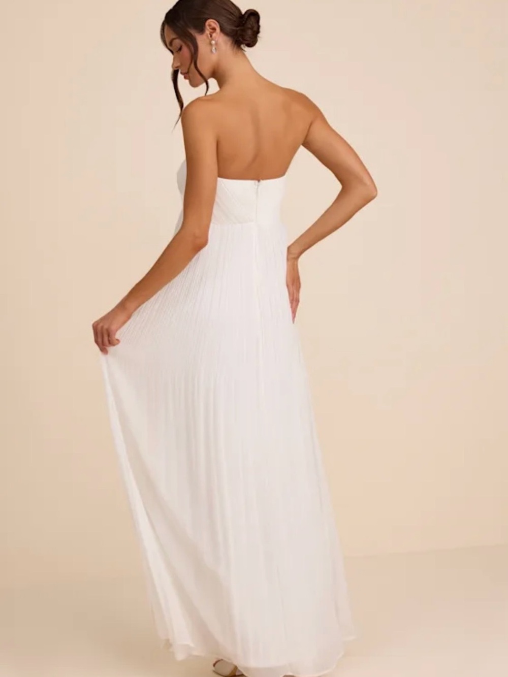 New Elegant Lulu Remley White Pleated Strapless Maxi Dress S 4/6 - Picture 5 of 5